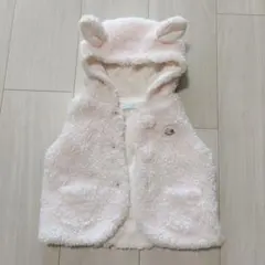 フリース ピンク ベビーベスト フード付き　うさ耳　bebe
