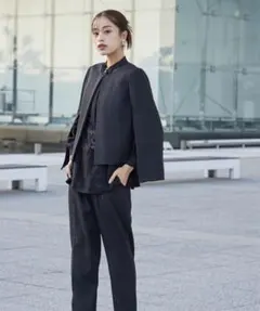 Callarusスリットデザインジャケット&ブラウスフォーマルセットアップ 黒