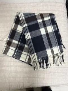 niko and… チェック柄ウールマフラー ネイビー