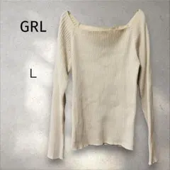 グレイル＊ リブニットトップス アイボリー 【L】スクエアネック 長袖 フィット