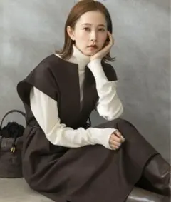 URBAN RESEARCH ROSSO キーネックベルト付ベストワンピース