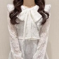 evelyn レースリボンロンパース　アイスグレー