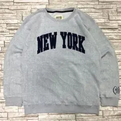 USA古着 スウェット ニューヨーク 刺繍ロゴ ライトブルー ニット風生地