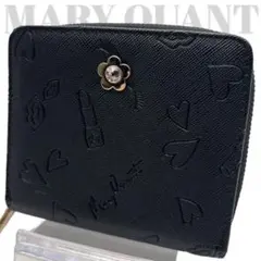 美品◎ マリークワント デイジー 折り財布 ラウンドジップ 小銭入れ有 型押し