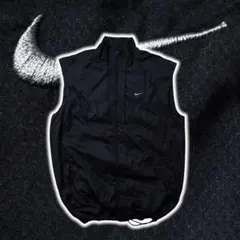 00s NIKE ナイロンベスト ドローコード ギミック 刺繍ロゴ ブラック