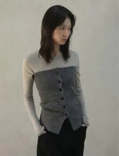 【ohotoro】 Mixed Tube Knit チャコール