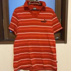 PUMA ストライプ ポロシャツ Lサイズ 赤