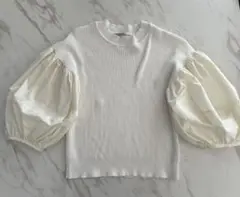 ボンジュールサガン 異素材パフスリーブニットトップス