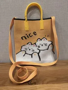 【新品•未使用】D.KELLY ショルダーバッグ ニット 猫柄 イエローのサムネイル