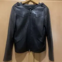 アルアバイル　ラムレザージャケット　ノーカラー　レザー　ライダース　ブラック　S