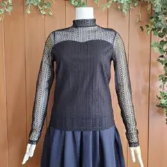 【新品未使用】ブラックレース長袖トップス タートルネック Mサイズ