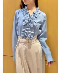 Marilyn Moon アコーディオンダイヤ プリントブラウス ラベンダー 