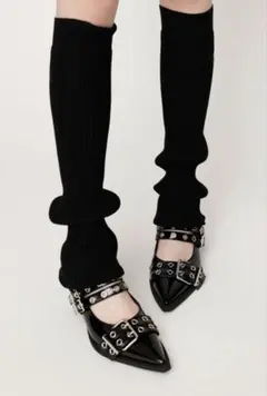 ホワイト スタッズ アンクルストラップ ミュール