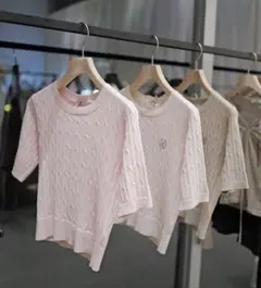 vallan /Airy Cable Knit Logo Tee (pink)