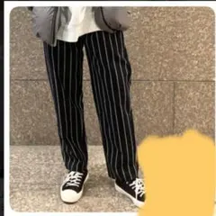 GU　ジーユー　シェフパンツ　ストライプ　XL　ブラック　グレー