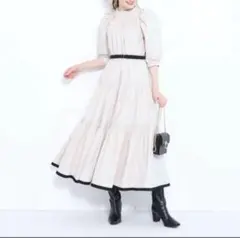 アプワイザーリッシェ ボリュームショルダーティアードワンピース ロング 日本製