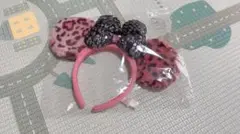 ミニーマウス　ヒョウ柄カチューシャ　レオパード　リボン　ピンク　レア　ディズニー