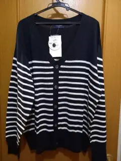 新品 バックナンバー 吸水速乾 DRY ニット カーディガン L 紺 白