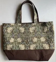 ハンドメイド　トートバッグ　ウイリアムモリス　ピンパネル　ブラウン