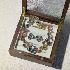 フラワーモチーフ ネックレス ピアス セット マルチカラー