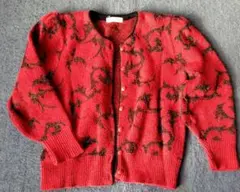 ドラゴン模様 赤 長袖カーディガン
