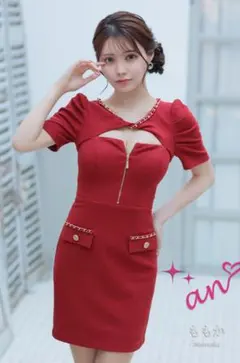 anキャバドレス【新品未使用】レッド半袖ミニワンピースXSサイズ