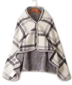 【新品未使用】チェック柄フリースポンチョブランケット レディース