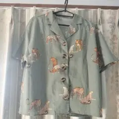 ヒョウ柄グリーンセットアップ　Мサイズ アロハシャツ