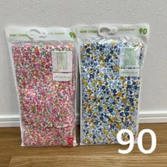 90 ユニクロ レギンス10分丈2点セット レギュラーフィット 花柄