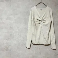 イング　リブニット　長袖　ラメ　リボン　Vネック　セーター　綺麗め　秋冬　M