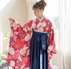 キャサリンコテージ　簡単着付け 赤と白の花柄 3点セット　卒業式袴