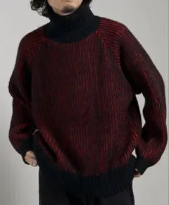 Lui's リブ配色タートルニット　レッド