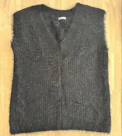 シャギーニットベスト　Ｖネック　黒