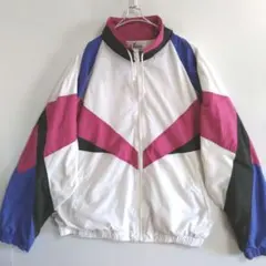 515　Insel Fashion　ナイロンジャケット　SM　白青赤　US古着
