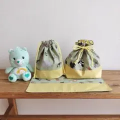 3点組 くま柄 入園 入学グッズ レッスンバッグ 上履き 巾着 - メルカリ