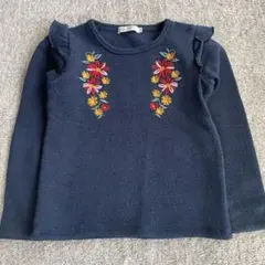 花柄刺繍フリル袖ネイビー　ニット