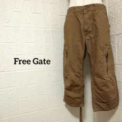 FREE GATE カーゴパンツ ブラウン 茶色 無地 シンプル 洗えるМ