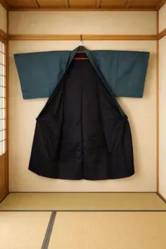 しつけ糸付き 男着物 大島紬 亀甲 濃紺 正絹 袷 着丈146