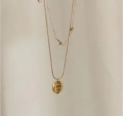 2連ゴールド ネックレス サージカルステンレス 【大人気】コイン✨ジルコニア