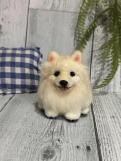 羊毛フェルト　ポメラニアン　クリーム　うちの子　マスコット　犬　ペット