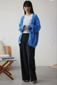 AZUL by moussy メッシュ編みカーディガン ライトブルー