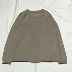 【ウール混】ラインストーン ケーブル編み ニット モカ M バイカラー 美品