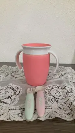マンチキン ミラクルコップ ピンク Pigeon スプーンフォークセット