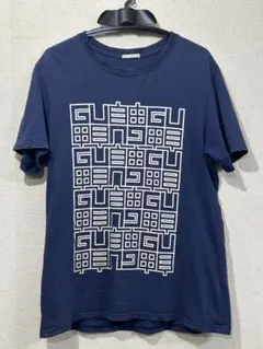 GUネイビー グラフィックプリント Tシャツ