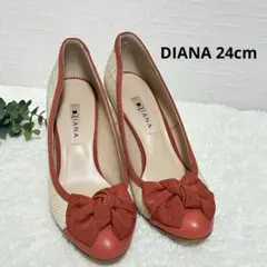 DIANA パンプス リボン ベージュ オレンジ　24cmのサムネイル
