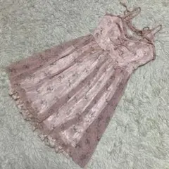 極美品　レストローズ　ミニワンピース　ピンク　花柄　裾レース　2 Mサイズ