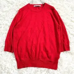 7949良品✨ZARA 五分袖ニット 赤 カットソー L ゆったり 派手 無地