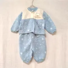 水色 クマ刺繍 オーバーオール と上着のセット　80