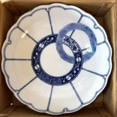 【新品未使用】丸越陶器店 栄峯 染付 皿 輪花皿 相撲土産 大皿