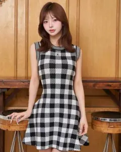 Darich DRロゴギンガムニットミニワンピース ブラック